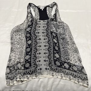 Joie Silk Sheer Sleeveless Camisole Lined Bohemian Size S Paisley Black White